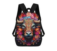 sinyumoney Children's Backpack, Colorful Bull Illustration-1 Schoolbag Large Capacity Students Bookbag Rucksack Knapsack for Boys Girls Adults Teen 17inch