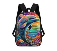 sinyumoney Children's Backpack, Colorful Dolphin Sunset Schoolbag Large Capacity Students Bookbag Rucksack Knapsack for Boys Girls Adults Teen 17inch