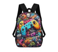 sinyumoney Children's Backpack, Colorful Gaming Controllers Collage -3 Schoolbag Large Capacity Students Bookbag Rucksack Knapsack for Boys Girls Adults Teen 17inch