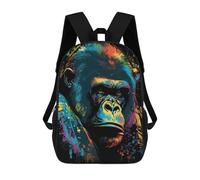 sinyumoney Children's Backpack, Colorful Gorilla Portrait -2 Schoolbag Large Capacity Students Bookbag Rucksack Knapsack for Boys Girls Adults Teen 17inch