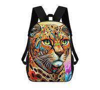 sinyumoney Children's Backpack, Colorful Leopard Portrait-6 Schoolbag Large Capacity Students Bookbag Rucksack Knapsack for Boys Girls Adults Teen 17inch