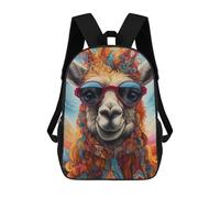 sinyumoney Children's Backpack, Colorful Llama Portrait-2 Schoolbag Large Capacity Students Bookbag Rucksack Knapsack for Boys Girls Adults Teen 17inch