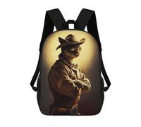 sinyumoney Children's Backpack Cowboy Cat School Rucksack 3D School Bag Kids School Backpack School Bags Fashion Backpack with Pocket Book Bags 17inch