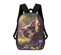 sinyumoney Children's Backpack, Cute Anime Kitten in Wildflowers Meadow Schoolbag Large Capacity Students Bookbag Rucksack Knapsack for Boys Girls Adults Teen 17inch