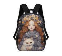 sinyumoney Children's Backpack Cute Girl And Fox School Rucksack 3D School Bag Kids School Backpack School Bags Fashion Backpack with Pocket Book Bags 17inch