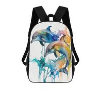 sinyumoney Children's Backpack Dolphins Head Watercolor School Rucksack 3D School Bag Kids School Backpack School Bags Fashion Backpack with Pocket Book Bags 17inch