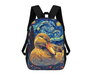 sinyumoney Children's Backpack, Duck in Starry Night Style Schoolbag Large Capacity Students Bookbag Rucksack Knapsack for Boys Girls Adults Teen 17inch