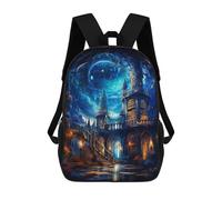 sinyumoney Children's Backpack, Enchanted Library in The Sky Schoolbag Large Capacity Students Bookbag Rucksack Knapsack for Boys Girls Adults Teen 17inch