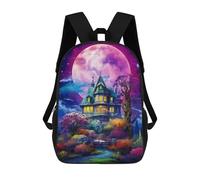 sinyumoney Children's Backpack, Enchanted Moonlit Mansion Schoolbag Large Capacity Students Bookbag Rucksack Knapsack for Boys Girls Adults Teen 17inch