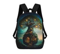 sinyumoney Children's Backpack, Enchanted Treehouse -3 Schoolbag Large Capacity Students Bookbag Rucksack Knapsack for Boys Girls Adults Teen 17inch