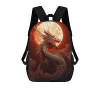 sinyumoney Children's Backpack, Fiery Dragon Moonlit Sky Schoolbag Large Capacity Students Bookbag Rucksack Knapsack for Boys Girls Adults Teen 17inch
