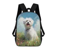 sinyumoney Children's Backpack, Floral Field White Dog Painting -1 Schoolbag Large Capacity Students Bookbag Rucksack Knapsack for Boys Girls Adults Teen 17inch