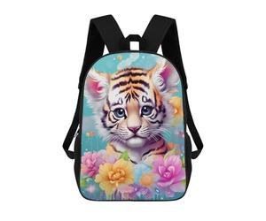 sinyumoney Children's Backpack, Floral Tiger Cub Fantasy Schoolbag Large Capacity Students Bookbag Rucksack Knapsack for Boys Girls Adults Teen 17inch