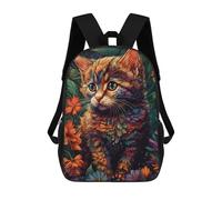 sinyumoney Children's Backpack, Floral Whimsy A Cat's Tale Schoolbag Large Capacity Students Bookbag Rucksack Knapsack for Boys Girls Adults Teen 17inch