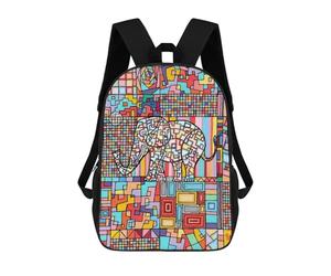 sinyumoney Children's Backpack Geometric Abstract Mosaic Cubism Elephant Art School Rucksack 3D School Bag Kids School Backpack School Bags Fashion Backpack with Pocket Book Bags 17inch