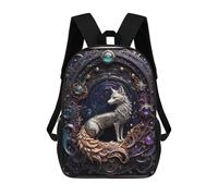 sinyumoney Children's Backpack Golden Silver Fox Art Deco School Rucksack 3D School Bag Kids School Backpack School Bags Fashion Backpack with Pocket Book Bags 17inch