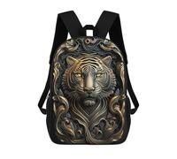 sinyumoney Children's Backpack, Golden Tiger Portrait-3 Schoolbag Large Capacity Students Bookbag Rucksack Knapsack for Boys Girls Adults Teen 17inch