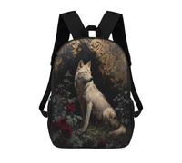sinyumoney Children's Backpack Golden Wolf with Red Roses School Rucksack 3D School Bag Kids School Backpack School Bags Fashion Backpack with Pocket Book Bags 17inch