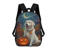 sinyumoney Children's Backpack, Halloween Pumpkin Dog Art Print-3 Schoolbag Large Capacity Students Bookbag Rucksack Knapsack for Boys Girls Adults Teen 17inch