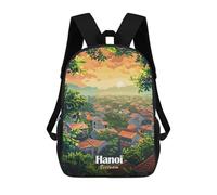 sinyumoney Children's Backpack, Hanoi, Vietnam Cityscape Illustration Schoolbag Large Capacity Students Bookbag Rucksack Knapsack for Boys Girls Adults Teen 17inch