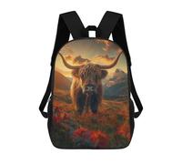 sinyumoney Children's Backpack Highland Cow Sunset School Rucksack 3D School Bag Kids School Backpack School Bags Fashion Backpack with Pocket Book Bags 17inch