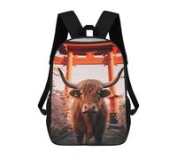 sinyumoney Children's Backpack Highland Cow Torii Gate School Rucksack 3D School Bag Kids School Backpack School Bags Fashion Backpack with Pocket Book Bags 17inch