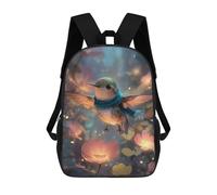 sinyumoney Children's Backpack Hummingbird with Scarf in Floral Setting School Rucksack 3D School Bag Kids School Backpack School Bags Fashion Backpack with Pocket Book Bags 17inch
