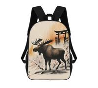 sinyumoney Children's Backpack Japan Painting Moose School Rucksack 3D School Bag Kids School Backpack School Bags Fashion Backpack with Pocket Book Bags 17inch