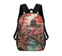 sinyumoney Children's Backpack Japanese Garden Pagoda School Rucksack 3D School Bag Kids School Backpack School Bags Fashion Backpack with Pocket Book Bags 17inch