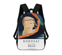 sinyumoney Children's Backpack, Katsushika Hokusai Skull Print Schoolbag Large Capacity Students Bookbag Rucksack Knapsack for Boys Girls Adults Teen 17inch