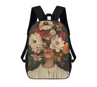 sinyumoney Children's Backpack, Lady Flower Floral Schoolbag Large Capacity Students Bookbag Rucksack Knapsack for Boys Girls Adults Teen 17inch