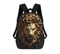 sinyumoney Children's Backpack Metallic Golden Lion Head School Rucksack 3D School Bag Kids School Backpack School Bags Fashion Backpack with Pocket Book Bags 17inch