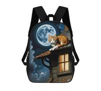 sinyumoney Children's Backpack, Moonlit Roof Cat Schoolbag Large Capacity Students Bookbag Rucksack Knapsack for Boys Girls Adults Teen 17inch