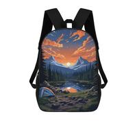 sinyumoney Children's Backpack, Mountain Lake Camping Scene Schoolbag Large Capacity Students Bookbag Rucksack Knapsack for Boys Girls Adults Teen 17inch