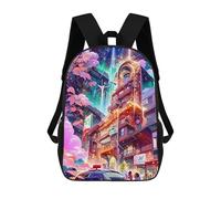 sinyumoney Children's Backpack, Neon Cityscape Vibrant Future Schoolbag Large Capacity Students Bookbag Rucksack Knapsack for Boys Girls Adults Teen 17inch