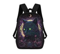 sinyumoney Children's Backpack, Neon Forest Cat Art Print Schoolbag Large Capacity Students Bookbag Rucksack Knapsack for Boys Girls Adults Teen 17inch