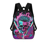 sinyumoney Children's Backpack, Neon Skull Art Print Schoolbag Large Capacity Students Bookbag Rucksack Knapsack for Boys Girls Adults Teen 17inch