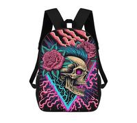 sinyumoney Children's Backpack, Neon Skull with Roses Schoolbag Large Capacity Students Bookbag Rucksack Knapsack for Boys Girls Adults Teen 17inch