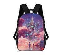 sinyumoney Children's Backpack, Neon Sky Cityscape Schoolbag Large Capacity Students Bookbag Rucksack Knapsack for Boys Girls Adults Teen 17inch