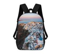 sinyumoney Children's Backpack Oia Santorini Aerial View School Rucksack 3D School Bag Kids School Backpack School Bags Fashion Backpack with Pocket Book Bags 17inch