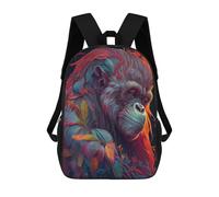 sinyumoney Children's Backpack, Orangutan in Vibrant Colors Schoolbag Large Capacity Students Bookbag Rucksack Knapsack for Boys Girls Adults Teen 17inch
