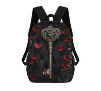sinyumoney Children's Backpack, Ornate Heart Key Schoolbag Large Capacity Students Bookbag Rucksack Knapsack for Boys Girls Adults Teen 17inch