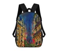 sinyumoney Children's Backpack, Parisian Eiffel Tower Art Print Schoolbag Large Capacity Students Bookbag Rucksack Knapsack for Boys Girls Adults Teen 17inch