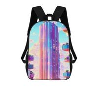 sinyumoney Children's Backpack, Pastel Future Skyscrapers Schoolbag Large Capacity Students Bookbag Rucksack Knapsack for Boys Girls Adults Teen 17inch