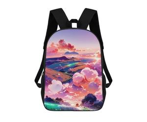sinyumoney Children's Backpack, Pastel Sunset Fields Schoolbag Large Capacity Students Bookbag Rucksack Knapsack for Boys Girls Adults Teen 17inch