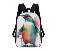 sinyumoney Children's Backpack Penguin Animal Watercolor School Rucksack 3D School Bag Kids School Backpack School Bags Fashion Backpack with Pocket Book Bags 17inch
