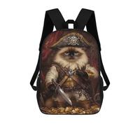 sinyumoney Children's Backpack, Pirate Cat Treasure Chest-3 Schoolbag Large Capacity Students Bookbag Rucksack Knapsack for Boys Girls Adults Teen 17inch