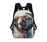 sinyumoney Children's Backpack, Pug Watercolor Dog Schoolbag Large Capacity Students Bookbag Rucksack Knapsack for Boys Girls Adults Teen 17inch