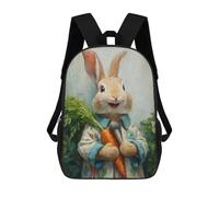 sinyumoney Children's Backpack, Rabbit with Microphone Holding Carrot Schoolbag Large Capacity Students Bookbag Rucksack Knapsack for Boys Girls Adults Teen 17inch