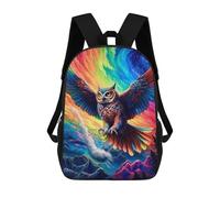 sinyumoney Children's Backpack, Rainbow Owl in Flight Schoolbag Large Capacity Students Bookbag Rucksack Knapsack for Boys Girls Adults Teen 17inch